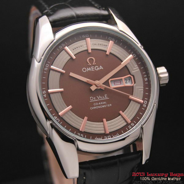 OMEGA DE VILLE HOUR VISION ANNUAL CALENDAR Steel on Black Leather Strap OM77104