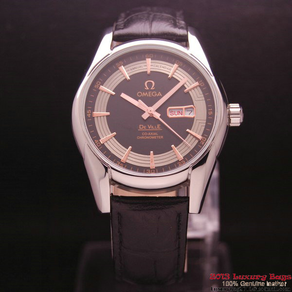 OMEGA DE VILLE HOUR VISION ANNUAL CALENDAR Steel on Black Leather Strap OM77106