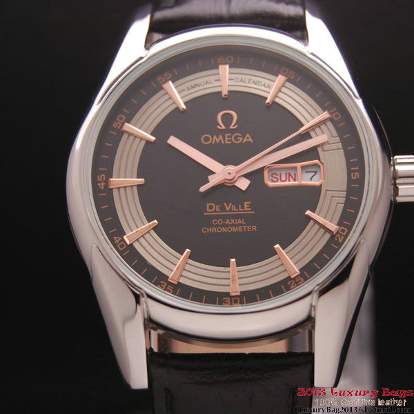 OMEGA DE VILLE HOUR VISION ANNUAL CALENDAR Steel on Black Leather Strap OM77106