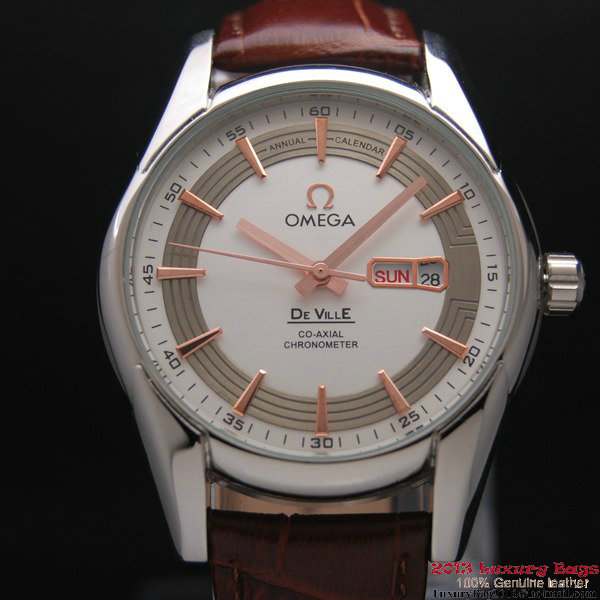 OMEGA DE VILLE HOUR VISION ANNUAL CALENDAR Steel on Brown Leather Strap OM77101