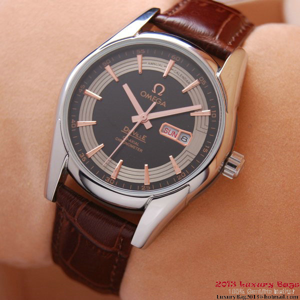 OMEGA DE VILLE HOUR VISION ANNUAL CALENDAR Steel on Brown Leather Strap OM77105