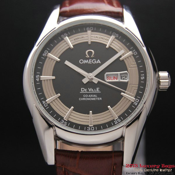 OMEGA DE VILLE HOUR VISION ANNUAL CALENDAR Steel on Brown Leather Strap OM77111