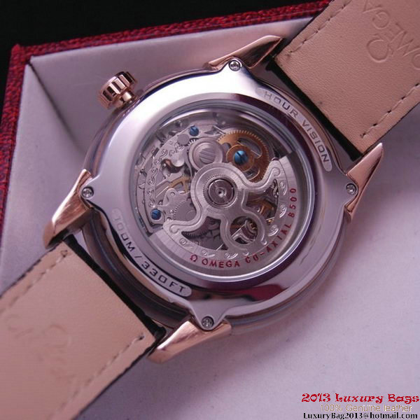 OMEGA DE VILLE Tourbillon Watches Red Gold on Black Leather Strap Om7016