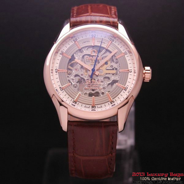 OMEGA DE VILLE Tourbillon Watches Red Gold on Brown Leather Strap Om7013