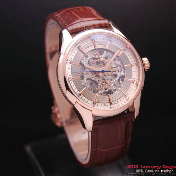 OMEGA DE VILLE Tourbillon Watches Red Gold on Brown Leather Strap Om7013