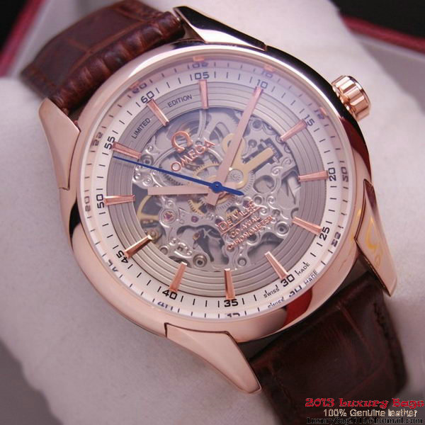 OMEGA DE VILLE Tourbillon Watches Red Gold on Brown Leather Strap Om7013