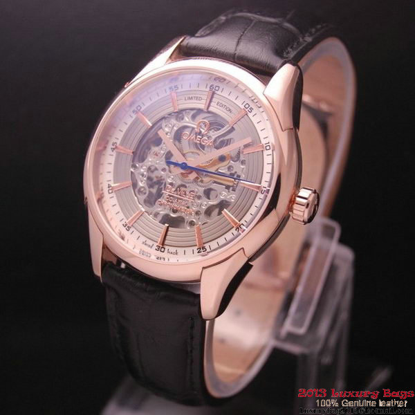 OMEGA DE VILLE Tourbillon Watches Red Gold on Black Leather Strap Om7014