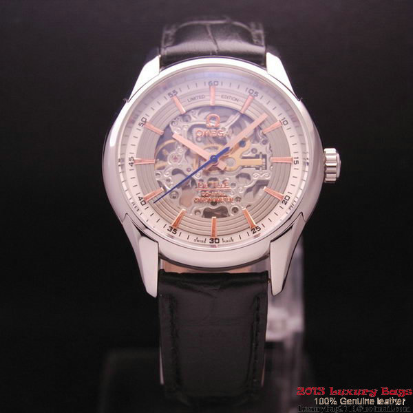 OMEGA DE VILLE Tourbillon Watches Steel on Black Leather Strap Om7002