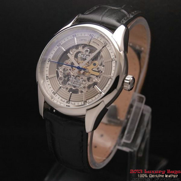 OMEGA DE VILLE Tourbillon Watches Steel on Black Leather Strap Om7004