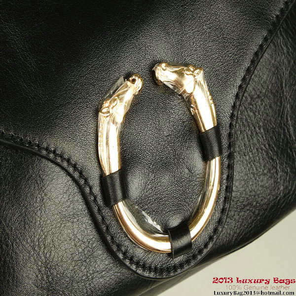 Gucci Ribot Horse-Heads Leather Shoulder Bag 296881 Black