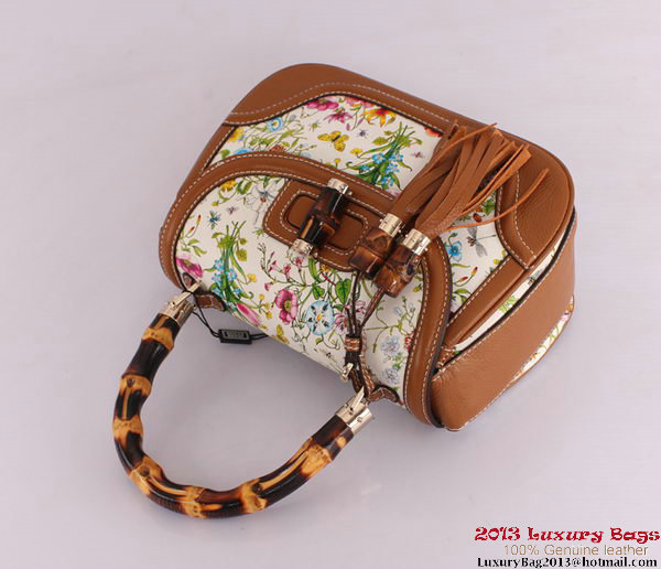 2013 Gucci New Bamboo Top Handle Bag Multicolour Canvas 254884 Camel