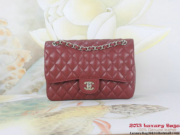 Chanel 2.55 Classic Flap Bag Bordeaux Original Cannage Patterns Leather Silver