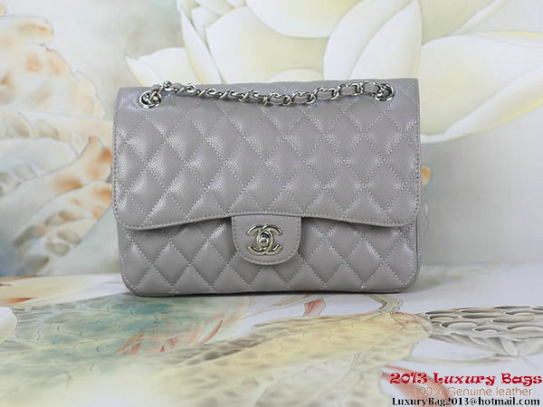 Chanel 2.55 Classic Flap Bag Gray Original Cannage Patterns Leather Silver