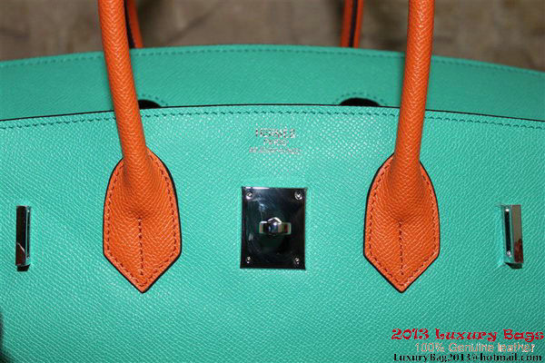 2013 Hot Sale Hermes Birkin 35CM Tote Bag Calf Leather Orange&Light Blue