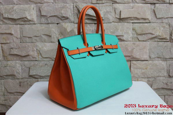 2013 Hot Sale Hermes Birkin 35CM Tote Bag Calf Leather Orange&Light Blue