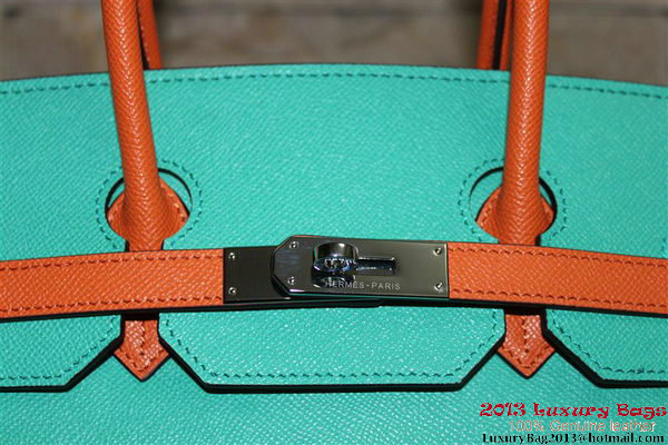 2013 Hot Sale Hermes Birkin 35CM Tote Bag Calf Leather Orange&Light Blue