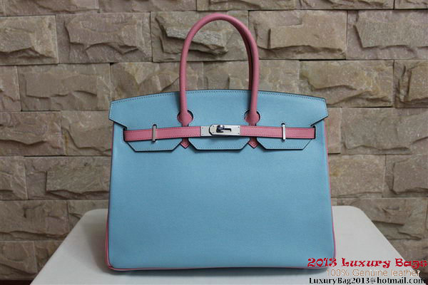 2013 Hot Sale Hermes Birkin 35CM Tote Bag Calf Leather Pink&Light Blue