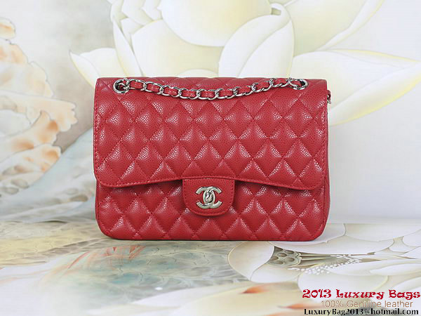 Chanel 2.55 Series Flap Bag Red Original Cannage Patterns Leather A1112 Silver