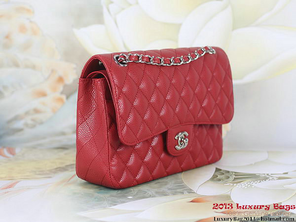 Chanel 2.55 Series Flap Bag Red Original Cannage Patterns Leather A1112 Silver