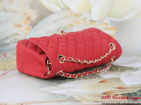 Chanel 2.55 Series Flap Bag Red Original Nubuck Leather A1112 Gold