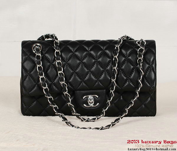 Chanel 2.55 Series Bag Black Sheepskin Leather 1112 Silver