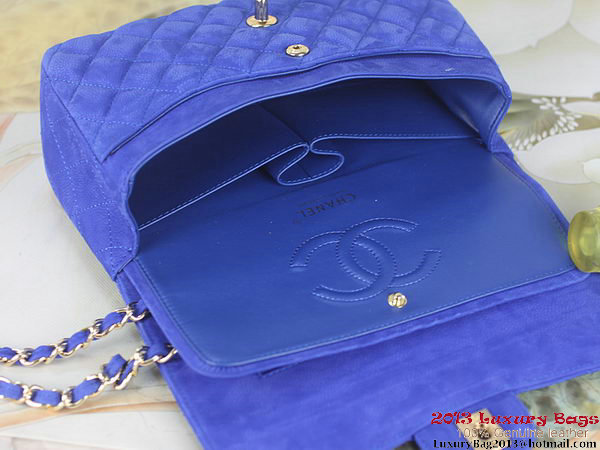 Chanel 2.55 Series Flap Bag Blue Original Nubuck Leather A1112 Gold