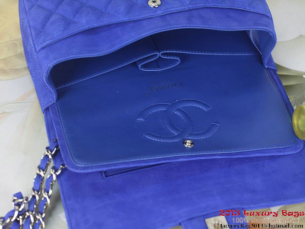 Chanel 2.55 Series Flap Bag Blue Original Nubuck Leather A1112 Silver