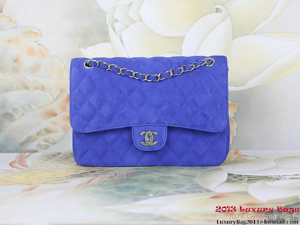 Chanel 2.55 Series Flap Bag Blue Original Nubuck Leather A1112 Silver