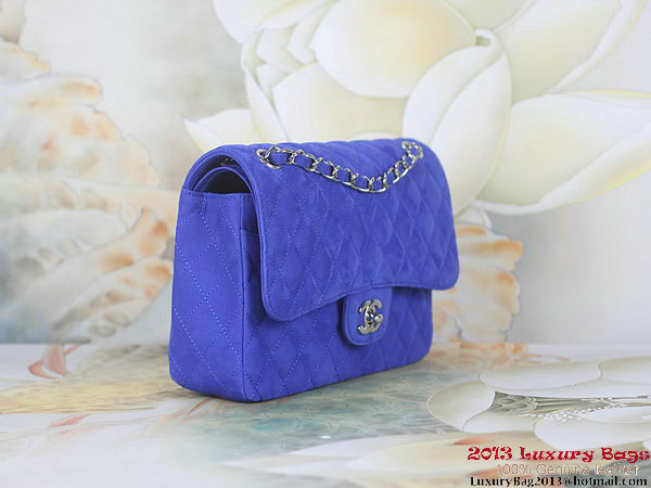 Chanel 2.55 Series Flap Bag Blue Original Nubuck Leather A1112 Silver