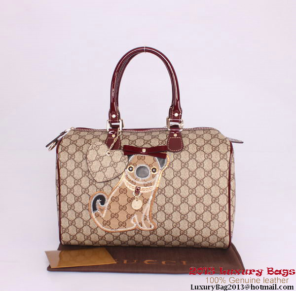 Gucci Joy Supreme Dog Canvas Boston Bag 189895 Wine