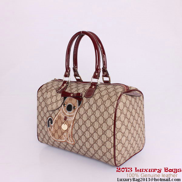 Gucci Joy Supreme Dog Canvas Boston Bag 189895 Wine