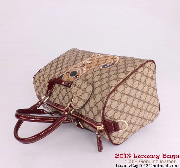 Gucci Joy Supreme Dog Canvas Boston Bag 189895 Wine