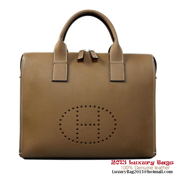 Hermes Mens Briefcase Calf Leather H1289A Khaki