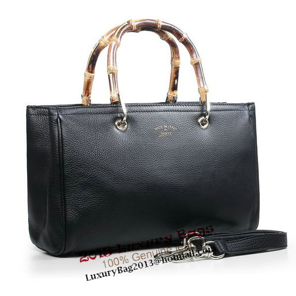 Gucci 323660 Black Bamboo Shopper Calf Leather Tote Bag