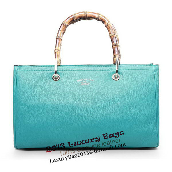 Gucci 323660 Light Blue Bamboo Shopper Calf Leather Tote Bag