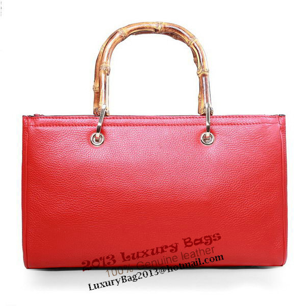 Gucci 323660 Red Bamboo Shopper Calf Leather Tote Bag