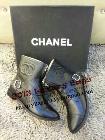 Chanel Calf Leather Ankle Boots CH1648 Black