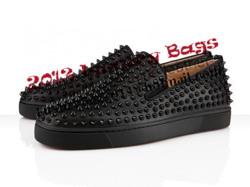 Christian Louboutin Roller-boat Mens Flat CL739 Black Sheepskin