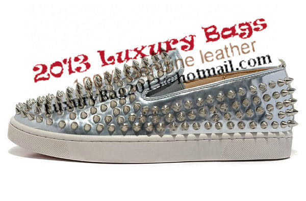 Christian Louboutin Roller-boat Mens Flat CL739 Silver Sheepskin