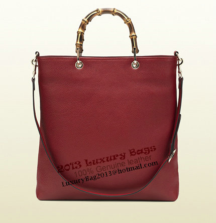 Gucci 323663 A7M0G 6227 Bamboo Shopper Dark Red Leather Tote Bag