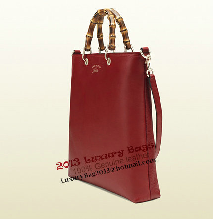 Gucci 323663 A7M0G 6227 Bamboo Shopper Dark Red Leather Tote Bag