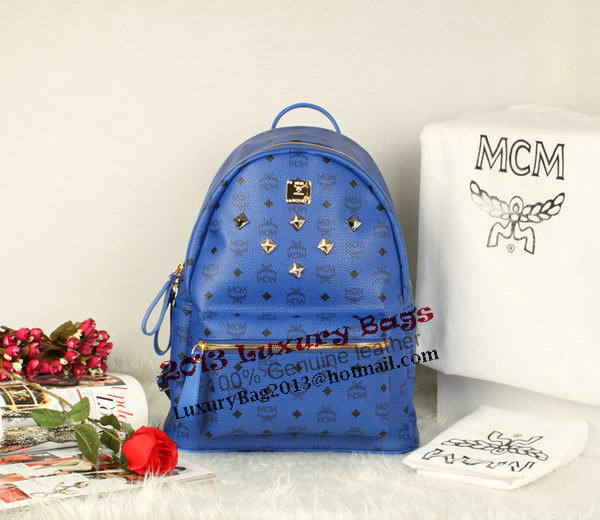 MCM Stark Backpack Jumbo in Calf Leather 8006 Blue