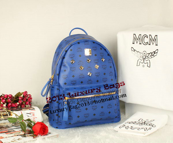 MCM Stark Backpack Jumbo in Calf Leather 8006 Blue