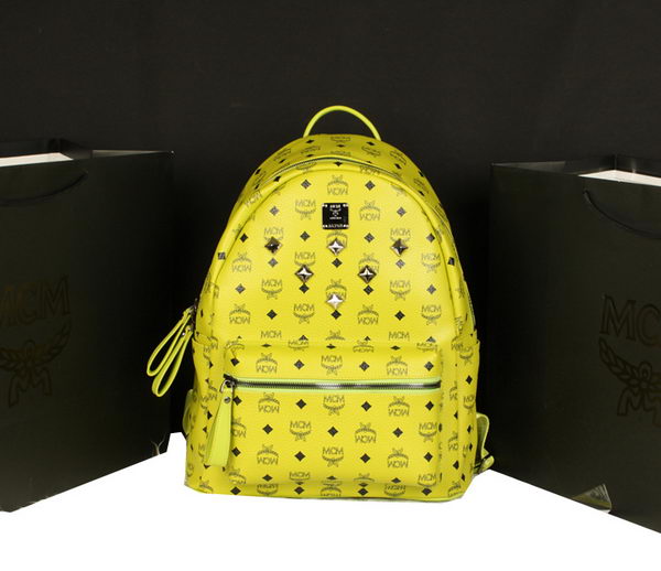 MCM Stark Backpack Jumbo in Calf Leather 8006 Lemon