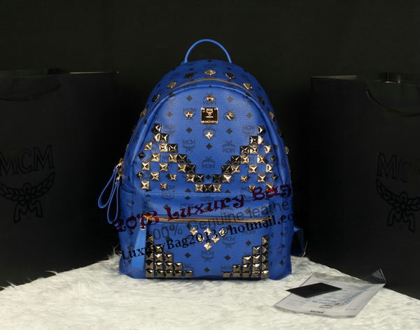 MCM Stark Backpack Jumbo in Calf Leather 8100 Blue