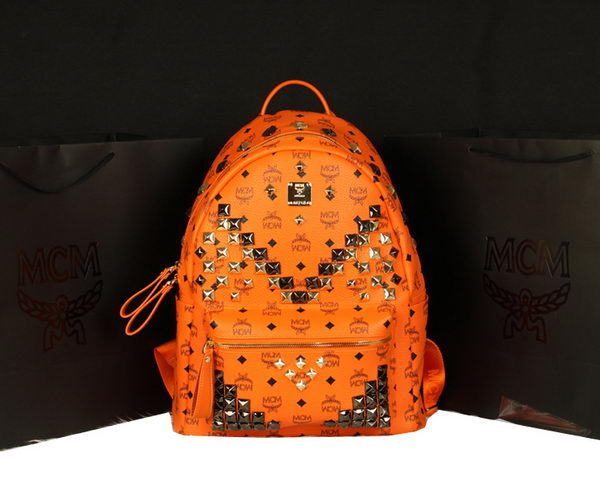 MCM Stark Backpack Jumbo in Calf Leather 8100 Orange