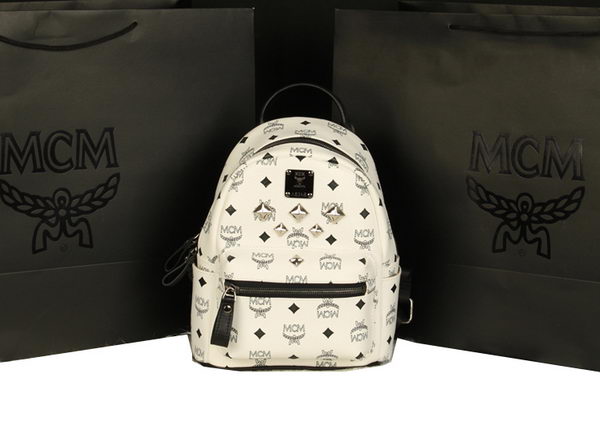 MCM Stark Backpack Medium in Calf Leather 8003 White