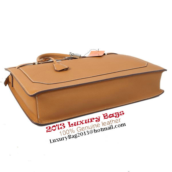 Hermes Mens Kelly Briefcase Calf Leather H5229 Camel