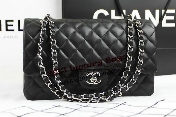 Chanel 2.55 Series Classic Flap Bag 1112 Black Original Sheepskin Leather Silver