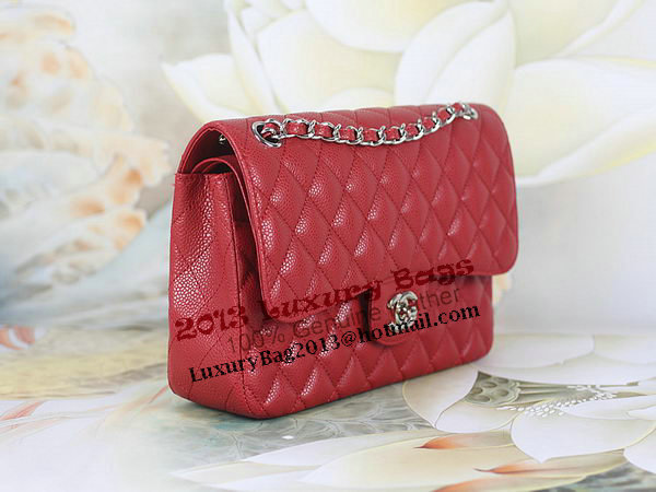 Chanel 2.55 Series Classic Flap Bag 1112 Red Cannage Pattern Original Leather Silver